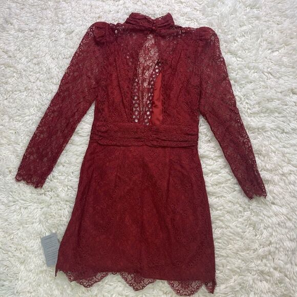 SAYLOR Red Long Sleeve Lace Celia Dress in Russet - Picture 6 of 8